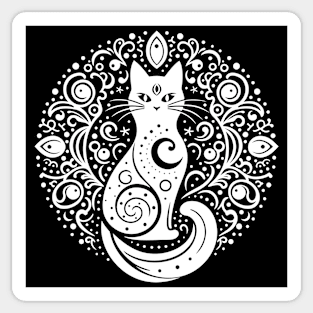 The Mystery Feline Mandala. White Sticker